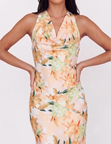Image of KOUNAI Satin Backless Formal Maxi Dresses for Women Wedding Guest | Silk,Cowl Neck,Drape Neck,Open Back,Sleeveless,Tie Back,Elegant,Cocktail,Bridesmaid,Beach,Vacation,Party,Graduation,Midi