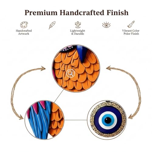 Image of Pack of 2 Owl Evil Eye Wall Hanging Decor | Colorful Wooden Nazar Protection Charm for Home, Entrance & Living Room | Vastu & Feng Shui Hanging (Owl Evil Eye)
