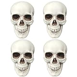 CUNHUYSmall Skulls Halloween Decor, 5 Inch Plastic Fake Skeletons, Mini Skulls for Crafts Outdoor Halloween Decorations, Realistic Miniature Human Skull Heads (4)