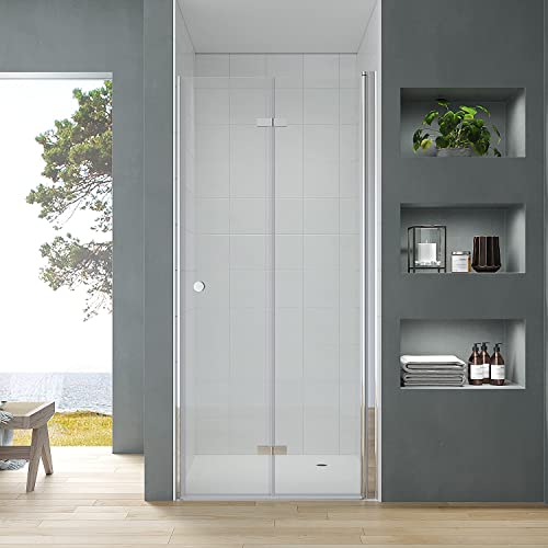 Duschtür Glas Dusche 75 cm breit 187 cm hoch Falttür Nische Nischentür faltbar klappbar Drehfalttür Duschabtrennung Duschwand Glas rahmenlos inkl. Duschtürdichtung Lippendichtung Magnetdichtung