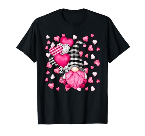 Pink Valentines Day Gnome Cute Love Heart Pattern Aesthetic Camiseta