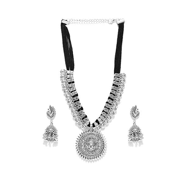 YouBella Jewellery sets for women Antique German Silver Oxidised Plated Tribal Cotton Thread Jewellery Necklace Earring Set for Women & Girls - Image 6