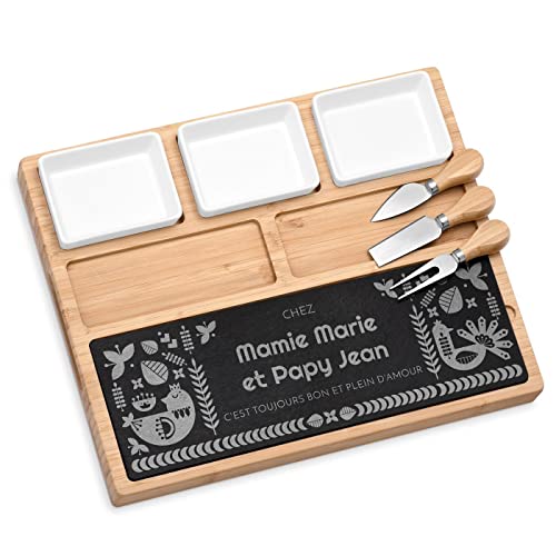 Maverton Planche à fromage à Personnaliser pour Couple - Plateau aperitif grands-parents Cadeau Personnalisé Planche apero gravée - plateau service famille - pour mariage/Noël/noces - Mamie et Papy