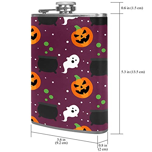 Small Flask For Liquor For Women Leakproof Hip Flask Leather Wrap With Funnel Discrete Shot Drinking Of Alcohol Gift For Men Pumpkin Light & Ghost Pattern Halloween #TOP6