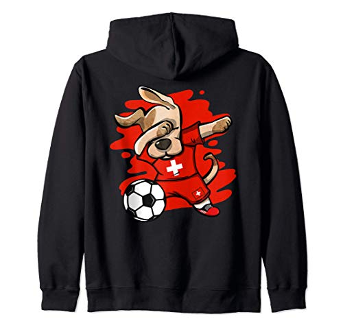 Dabbing Dog Switzerland Soccer Fans Swiss Flag Football Art Zip Hoodie, Black
