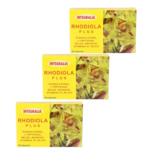 Integralia Rhodiola Plus - Pack Ahorro 3 x 60 cápsulas - Con L-Triptófano 375mg, Rhodiola Rosea 150mg, Melisa 40mg, Vitaminas B1, B6 y B12 - Ayuda al Funcionamiento Normal del Sistema Nervioso