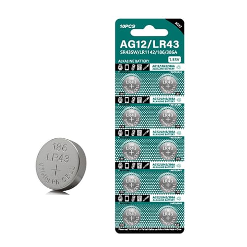 10 �� AG12 LR43 �{�^���d�r 1.5V �A���J���R�C���d�r��������̎��v�Ȃ� AG12/SR43W/SR43/386 �d��Z��