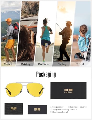 Image of LUENX Aviator Sunglasses for Women Men Polarized Lens Trendy Sun Glasses - UV 400 Protection 60MM with Accessories Driving