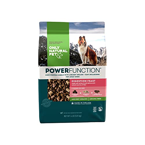 Only Natural Pet PowerFunction Digestion Feast Dry Dog Food, Digestion Kibble with 100% Freeze-Dried Turkey Protein and Ancient Grains - 4 Lb Bag