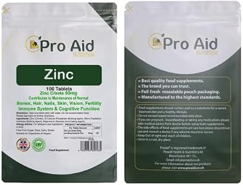 Zinc Tablets 50mg | Immune Function, Fertility, Healthy Bones, Vision, Hair, Nails and Skin | Easy to Swallow | Letterbox Friendly | One per Day |100 Pack by ProAid | Made in UK