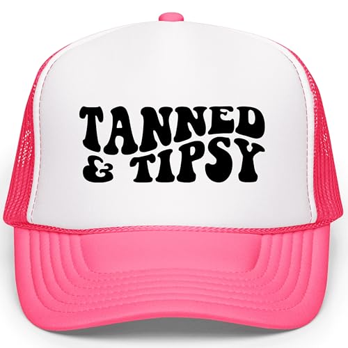 Tan & Tipsy Trucker Hat for Women Summer Foam Front Classic 5 Panel Mesh Snapback White/Neon Pink Trucker Hat
