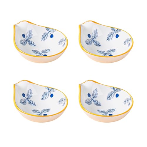 Ciotole per Immersione, Ciotole per Salsa, Piatti di Porcellana con Design a Foglie Blu e Bordo Giallo, Ciotole per Immersione per Sushi