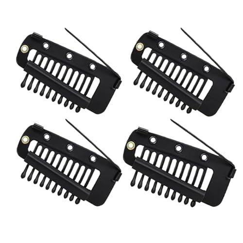 TEMPERIA (4pcs) Dupatta Clips for Brides - Bridal Saree Pallu Chunni Setting Holding Safety Pin for Head - Hair Patch Wig Clips for Women - Black