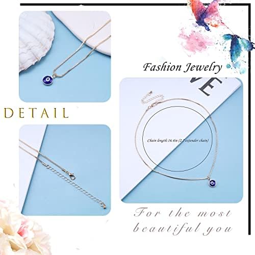 Inateannal Evil Eye Necklace for Women Gold Box Chain Necklace Choker Dainty Blue Devil Eye Pendant Necklace Chain Turkish Lucky Statement Necklace Jewelry