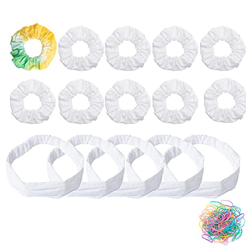 10 Pcs White Cotton Scrunchies For Tie Dye Party Supplies With 5 Pcs White Headband Hair Elastic Hair Ties Pony Tail Holder For Women Non-slip Head Wrap Hair Accessories