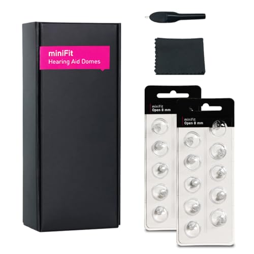 MiniFit Open Dome 5mm,6mm,8mm,10mm Ear Tips for Oticon Hearing aids with Hearing aid Multifunction Cleaning Brush Tools kit (8MM)