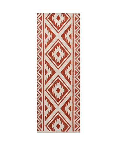 Image of SAGON 2x5 Ft Printed Runner Carpet - Cotton Bedside Rug for Bedroom & Living Room (Vine Zig Zag)