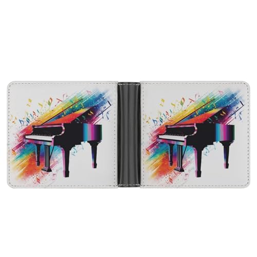 Men's Leather Wallet Bifold Wallet for Men Colorful Piano Keyboard Music Slim Wallet with Multiple Card Classic Passcase Mens Card Holder