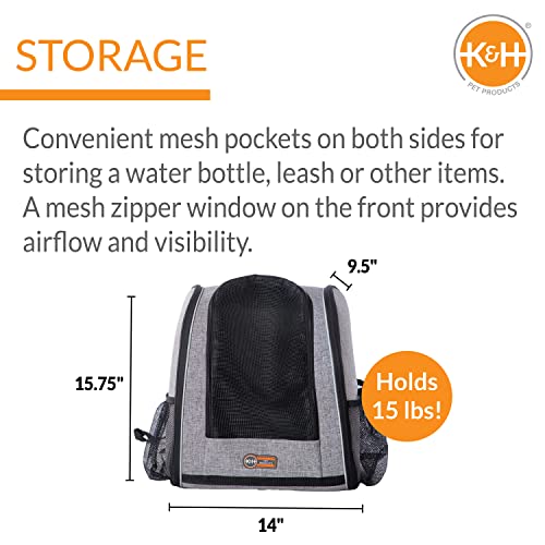 K&H Pet Products Travel Bike Backpack For Pets, Universal Bike Pet Carrier For Hiking, Walking, Camping & Cycling, Cat And Dog Portable Bicycle Backpacks, Gray 9.5 X 14 X 15.75 Inches #TOP1