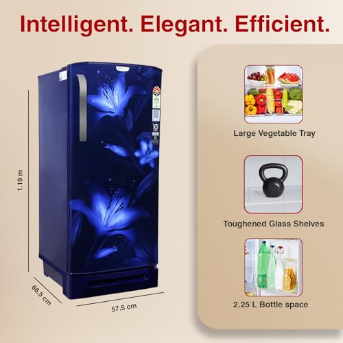 Image of Godrej 180 L 5 Star Turbo Cooling Technology, 24 Days Farm Freshness Inverter Direct Cool Single Door Refrigerator With Base Drawer(2023 Model, RD EDGENEO 207E TDI BH BL, Blush Blue)