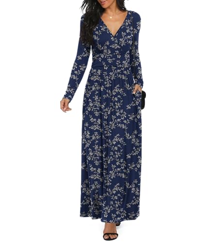 Image of LILBETTER Women Long Sleeve Deep V Neck Loose Plain Long Maxi Casual Dress