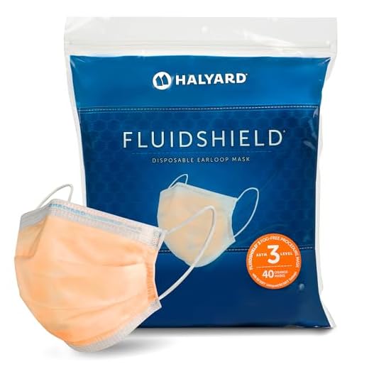 HALYARD FLUIDSHIELD level 3 Disposable Procedure Mask w/SO SOFT Lining/Earloops (Orange, 40 Count (Pack of 1))
