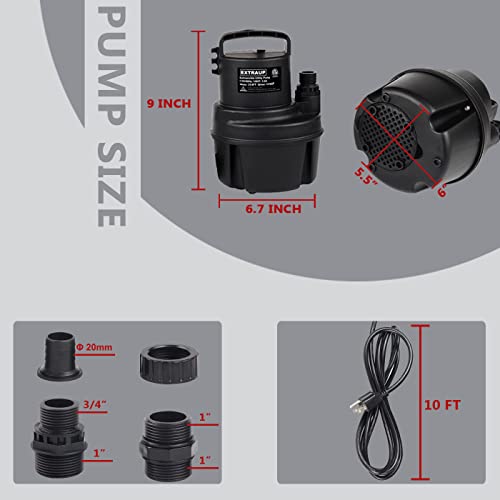 Extraup 1/6 Hp 1370Gph Portable Submersible Utility Pump Low Suction Electric Clean Pool Cover Basement Flood Drainage Water Transfer Pump #TOP4