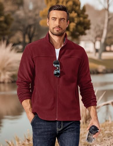 Image of COOFANDY Mens Polar Fleece Jacket Lightweight Full Zip Jackets Outdoor Coat