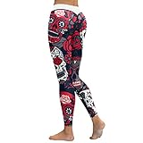 Plustrong Women's Skull Leggings Yoga Workout Running Gym Leggings Skinny Tights Halloween Pants (XL, Sugar Skull 010