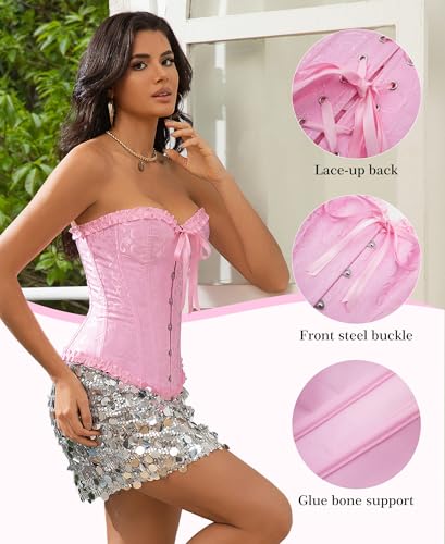 Vrapo Korsett Damen - Bustier Corset Top für Frauen - Vollbrust Corsage Schnürkorsett Taillenformer Dessous - Rosa - Größe XS