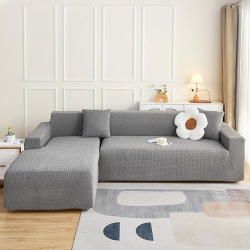 Housse canapé d'angle lavable en machine, protège canapé jacquard 2+2 - 3