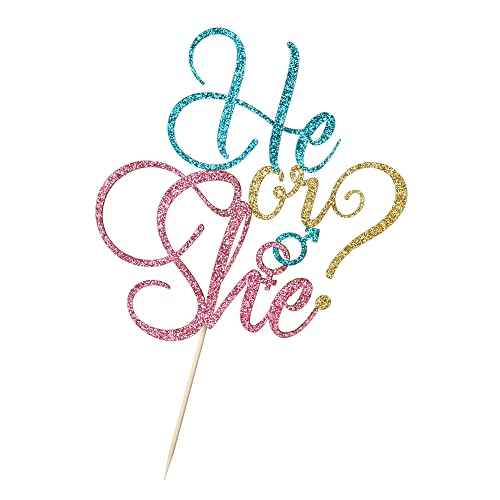 Kaoenla He Or She Cake Topper - Blue And Pink Glitter Baby Shower, Gender Reveal, Boy Or Girl Happy Birthday Party Decoration (Blue And Pink) #TOP4