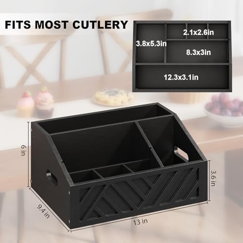 Paper Plate Dispenser for Party, Wood Outdoor Utensil Caddy for Parties, Paper Plate Holders Organizer for Countertop, Black Silverware Holder for Buffet Cutlery, Plates,Flatware, Utensils and Napkins by Rcemlip - Image 5