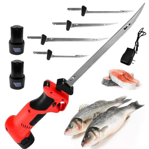 ErShangMao Cuchillo Eléctrico Inalámbrico para Filetear Grandes Cantidades De Pescado Y Carne: Sierra Recíproca Profesional Recargable con 4 Cuchillas Y 2 Baterías De 2000 Mah.