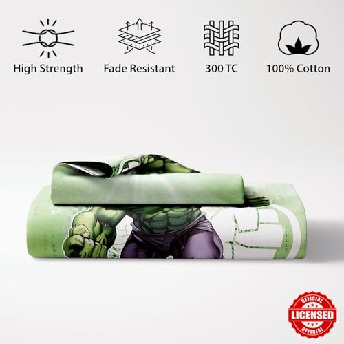 Image of Sassoon Marvel Hulk Digital Printed, Cotton Single Bedsheet, 300 TC, 1 Pillow Cover, Fade Resistant, Bedsheet for Kid's Bedroom, (1.50m X 2.35m)