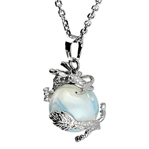Jovivi 2Pcs Synthetic Opalite Crystal Dragon Wrapped Round Ball Cylinder Gemstone Healing Crystal Pendant Necklaces Sets For Couples Valentines Day Gifts #TOP4
