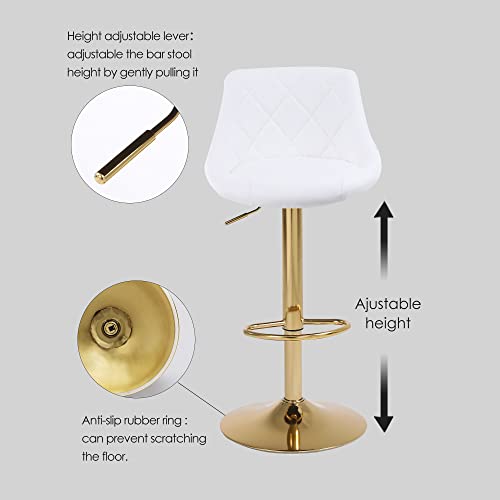 Chummaven White Pu Leather Swivel Counter Height Bar Stools, Adjustable Bar Chairs Set Of 2, Modern Barstools Lift Stools With Mid Back And Footrest For Kitchen Pub Dining Room Counter #TOP4