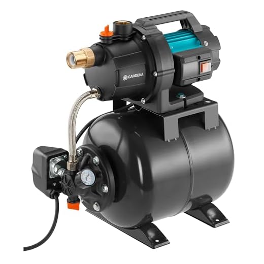 Gardena Hauswasserwerk 3700/4: Pumpe zur Hauswasserversorgung mit 19l Tank, EPDM Membrane und Messing Gewindeeinsätzen, Fördermenge 3.700 l/h, 800 W Motor (09023-20)