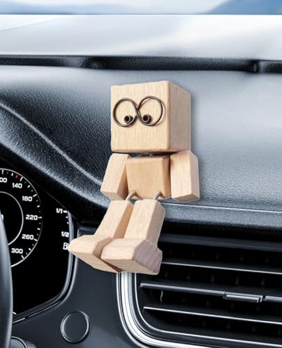 SEESUNO Shaking Wooden Man for Car, Little Wooden Figure That Sways, Funny Bobblehead Car Dashboard Decor