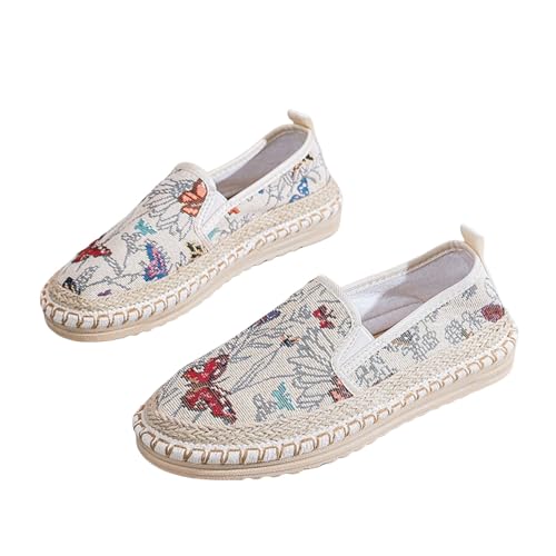 Morbuy Alpargatas Mujer Planas 35-40, Estampado Mariposas Zapatillas Esparto Mujer Cerradas Alpargatas Boda Sencillas y Cómodas Zapatillas Esparto Hombre Espardeñas Sin Cordones (Blanco,39)