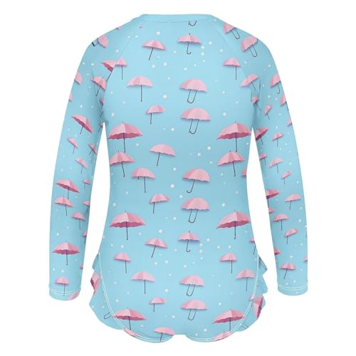 Umbrella Pink Girls Long Sleeve Rashguard Swimsuit UV Protection One-Piece Swimwear Bathing Suit B04024363