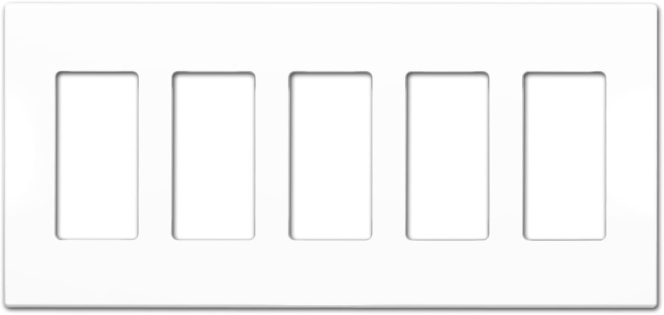 NEU 5-Gang Screwless Decorator Wall Plates Child Safe Outlet Cover, 4.75" x 10", Unbreakable Polycarbonate Thermoplastic, Glossy White