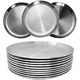 Platos de acero inoxidable, juego de platos llanos de metal de 26 cm, aptos para lavavajillas, ligeros, resistentes a la corrosión para el hogar, restaurante, campamento (10)