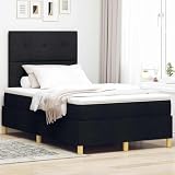 vidaXL Marco de Cama Moderno con Botones y Tira de LED Integrada Incluye Colchón y Topper, Adecuado para Dormitorio, Tela Durable, Color Negro, 120X200 cm, Tamaño Muebles Reina Rey Incluido Sofá Inte