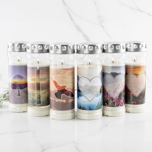 6er Set HOFER GRABKERZEN 7 Tage Brenndauer - Das Original [Sehnsucht Select] regenfest | Trauerkerzen mit Deckel | Grablicht Friedhofskerze mit Motiv und Spruch | Kerzen für Grabdeko und Grabschmuck