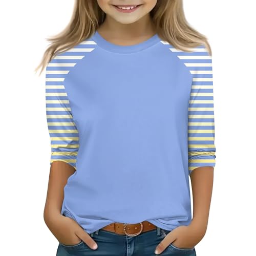 Cute Tops for Teen Girls 3/4 Sleeve Crew Neck Graphic Blouses Workout Three Quarter Sleeve Tops Summer Kids Clothes