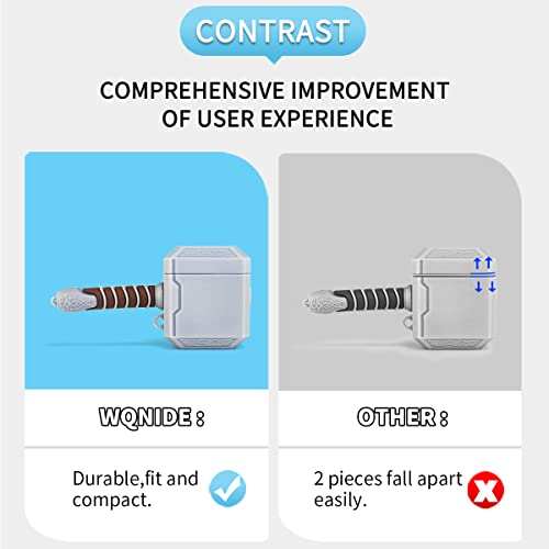 WQNIDE 5In1 Accessories for Hammer AirPods 1/2 Case with Keychain, 3D Cute Anime Silicone Cover Full Protective Cover Compatible Airpods 1/2 for Men Girls -Thor Hammer - Thumbnail 6