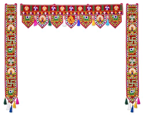 Image of CREYENTES Traditional Handmade Toran With Shubh Labh Todala, Toran For Door, Thoranam, Door Decor, Door Hanging For Main Gate Entrance, Festival, Diwali, Temple, Embroidery Work.