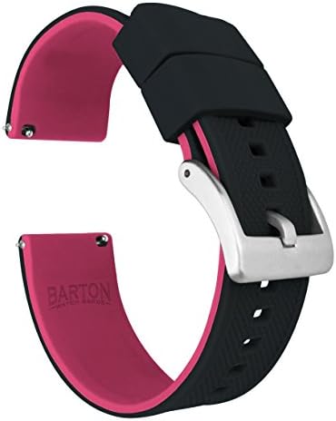 BARTON WATCH BANDS Elite Silicone Watch Bands - Quick Release, Black Top/Pink Bottom, 20mm