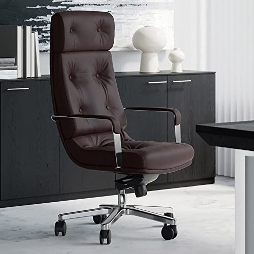 Zuri Furniture Perot Genuine Leather Aluminum Base High Back Executive Chair - Dark Brown